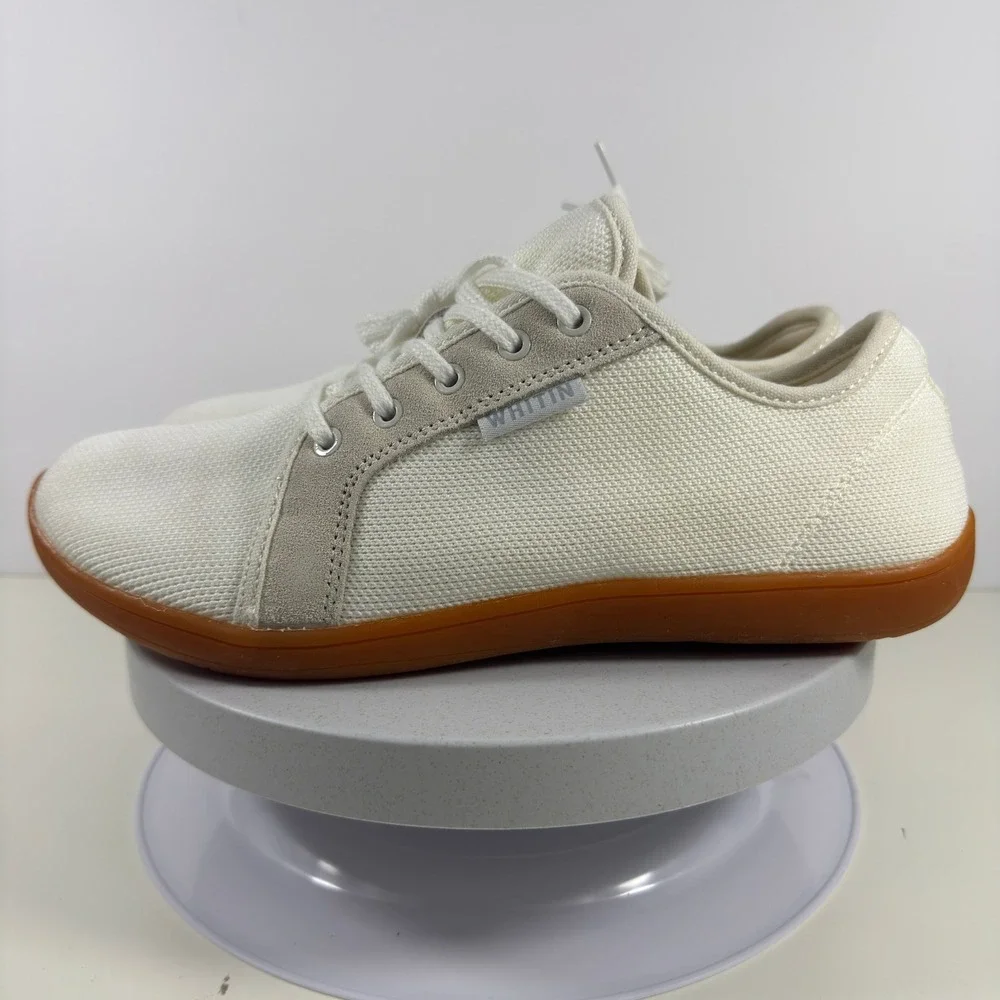 WHITIN Men's Minimalist Barefoot Shoes White Gum Sole Lace Up Casual 9